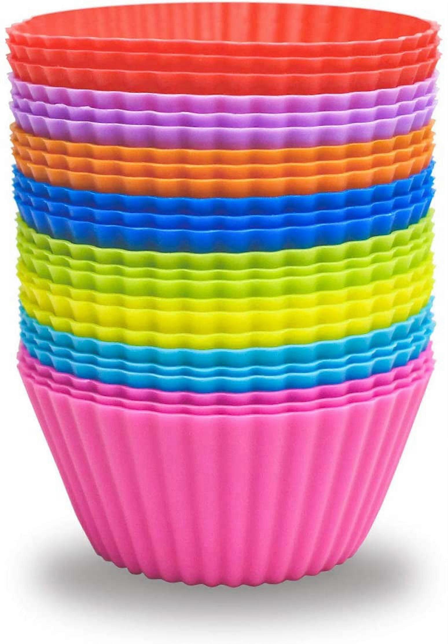 24 Pack Silicone Baking Cups Reusable, Non-Stick Cupcake Liners, 8 Rainbow Colors, Standard Size Muffin Molds Set (Compatible with standard muffin