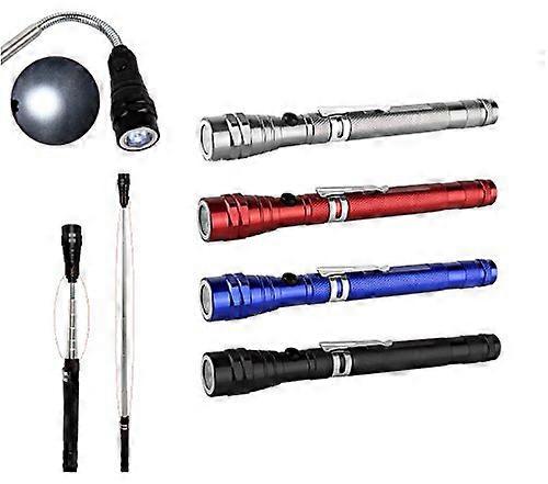 Telescopic 3LED Flashlight With Magnetic Head Pick Up Tool Extensible Silver 22Inch Max 4 LR44 Included