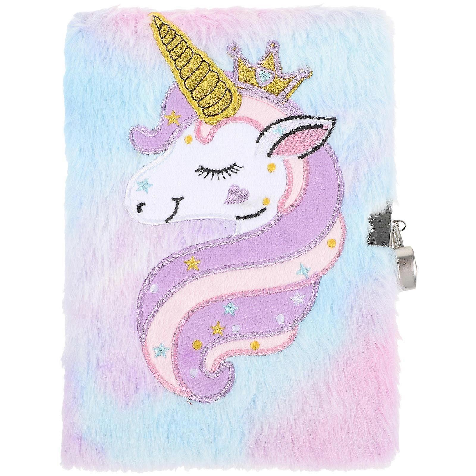Cute Notepad Plush Lockable Diary Unicorn Shape For Girls Size 22X15.5CM With Fluffy Design 1Set