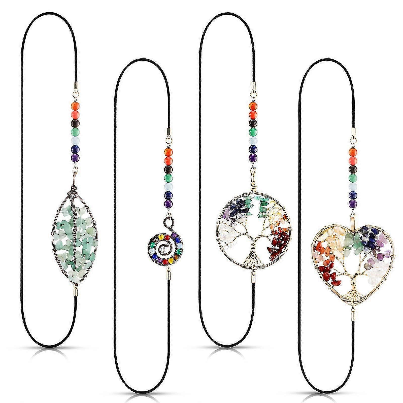 4Pcs Elastic Bookmarks Vintage Handmade Page Marker With Chakra Tree Pendant 2025