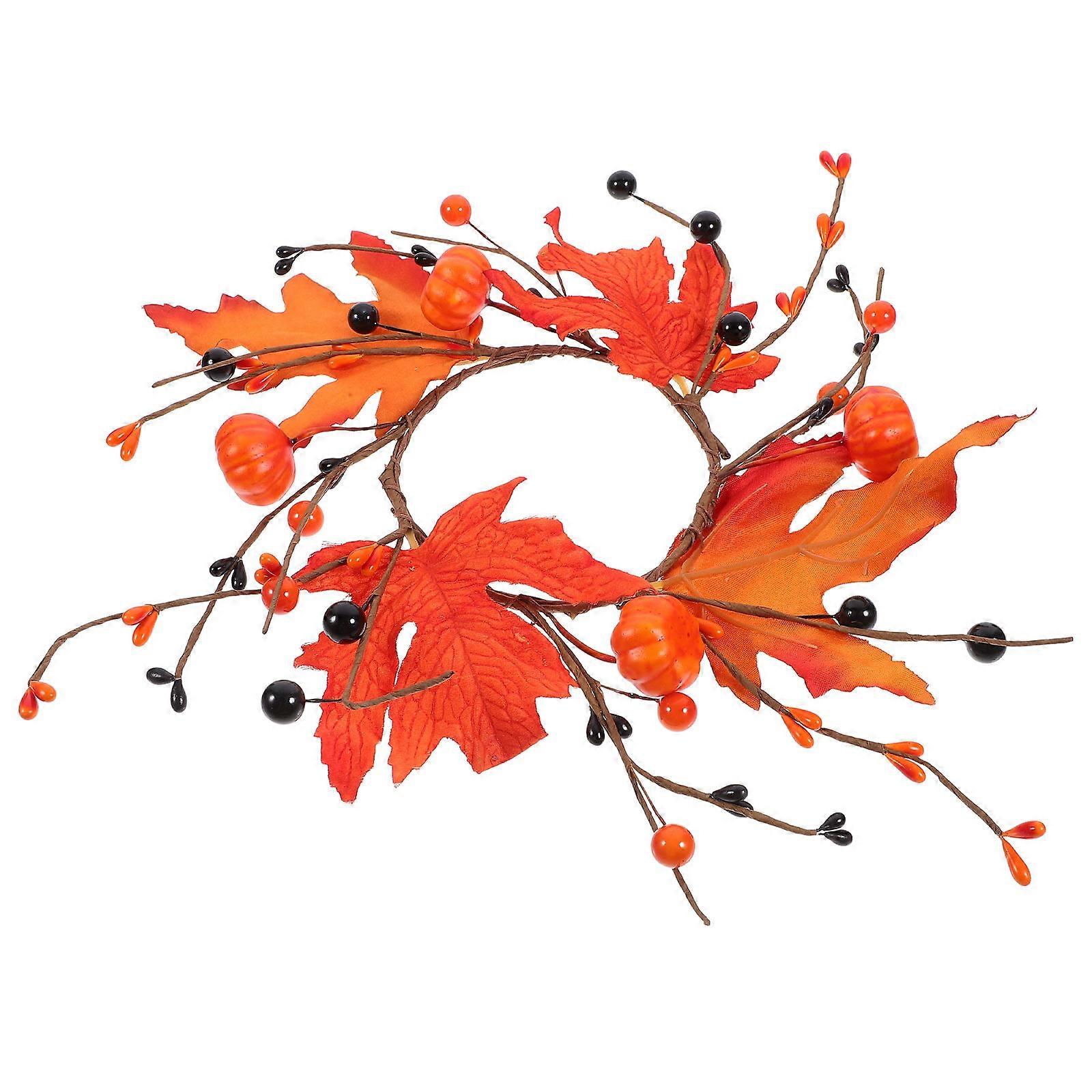 Fall Candle Ring Wreath Featuring Artificial Leaf And Berry Suitable For Home And Party Events 20.00X20.00X3.00CM 3Pcs