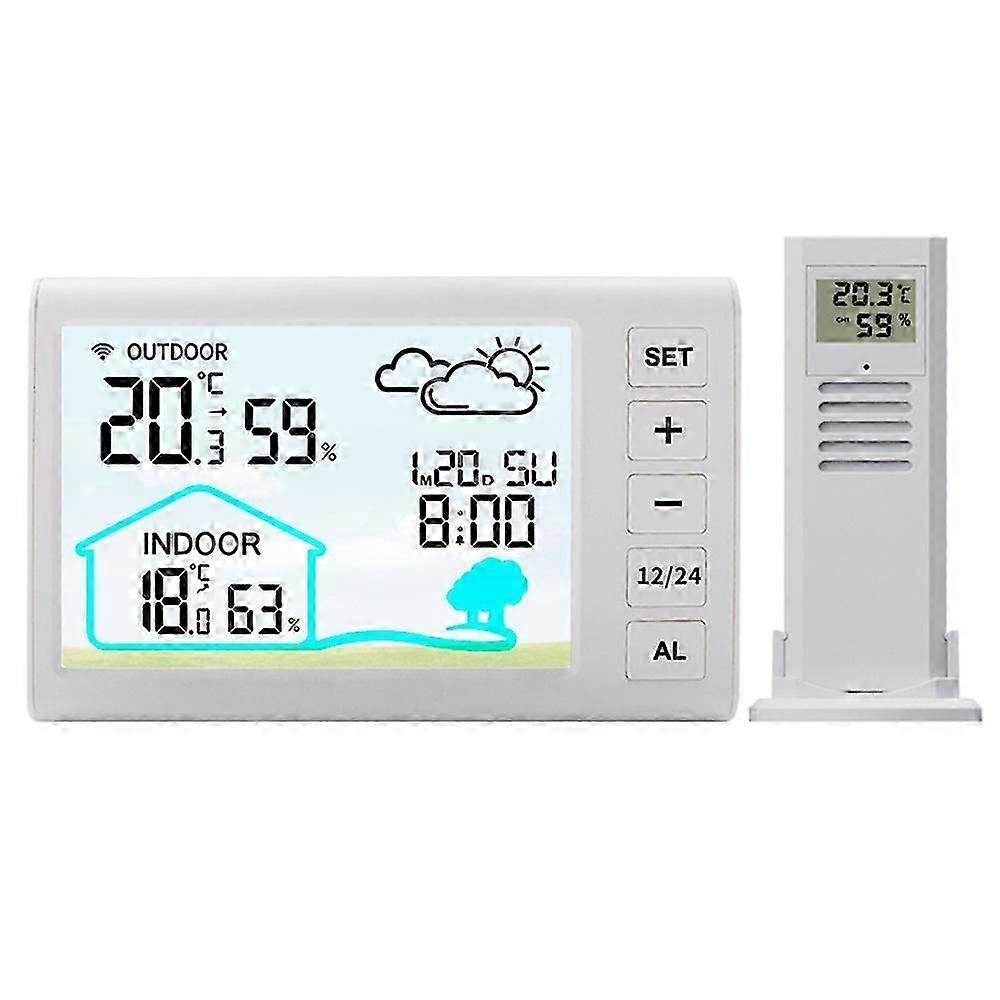 Wireless Digital Thermometer Hygrometer Indoor Outdoor Weather Station Temperature Humidity Sensor Monitor With Clock Smart Home