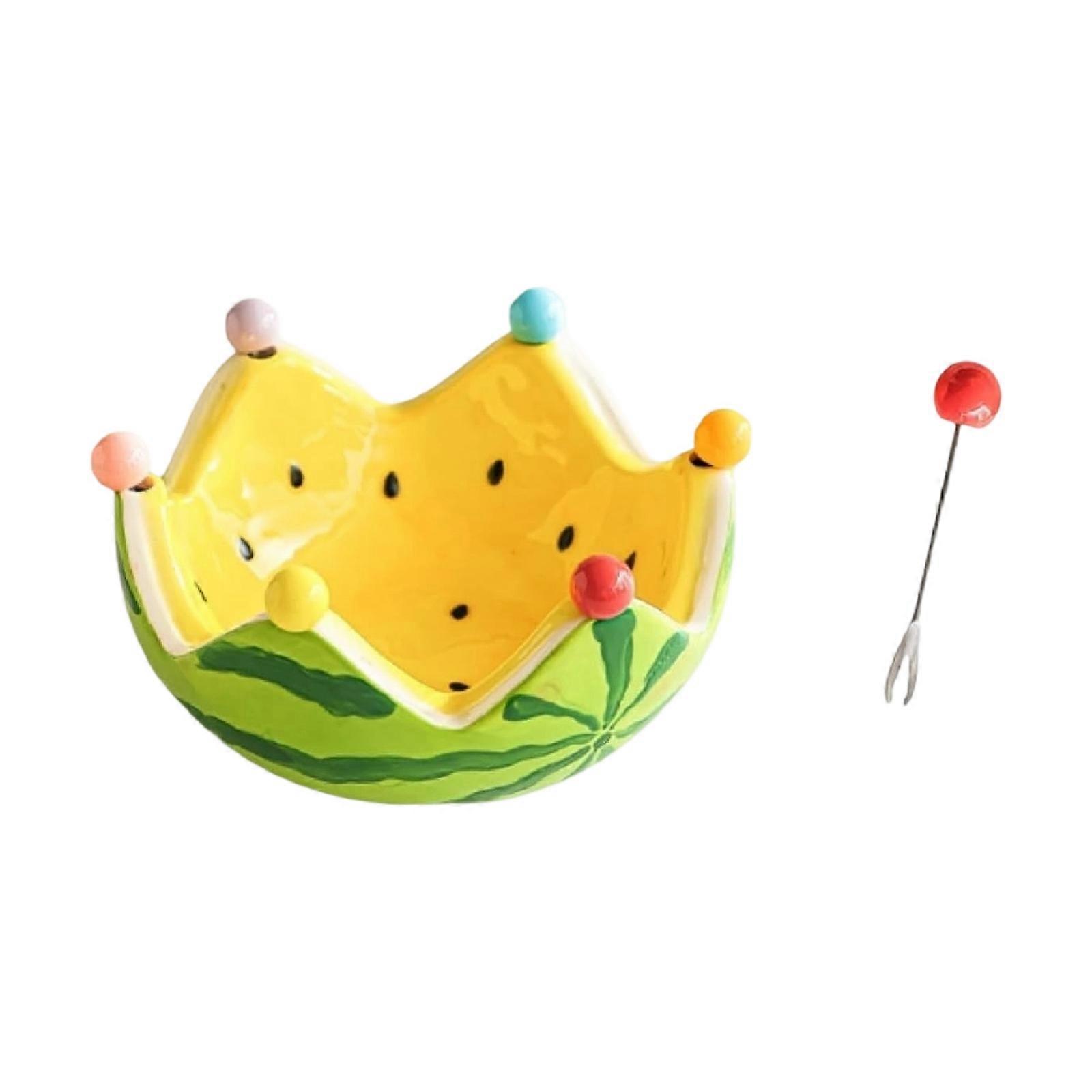 Coupe à fruits colorée en forme de pastèque avec 6 fourchettes en acier inoxydable, vaisselle de fête pour desserts et amuse-gueules à partager, jaune