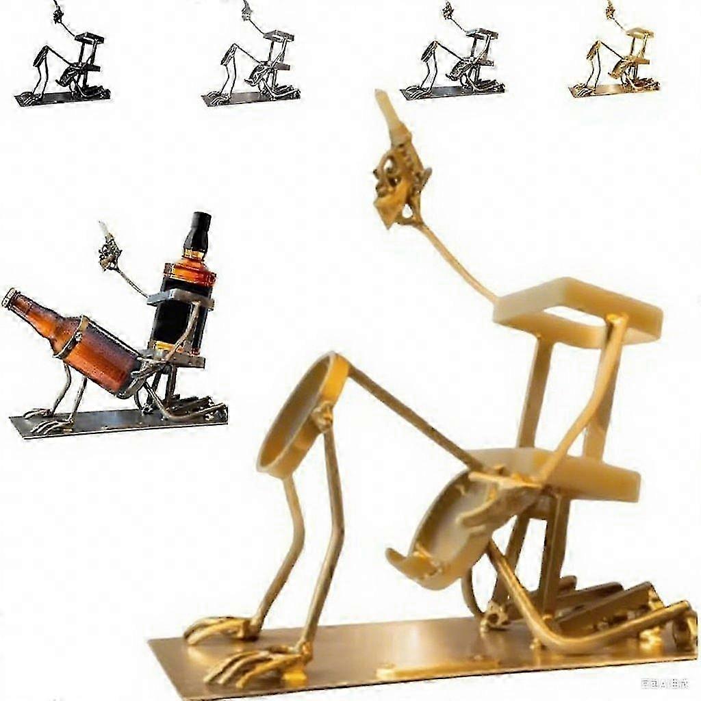 Whiskey Bottles Stand Wine Rack Novelty Metal Humanoid Designed Bottle Holder For Coke Liquor Wine Beer Steampunk Style Beverage Display Stand For Hom