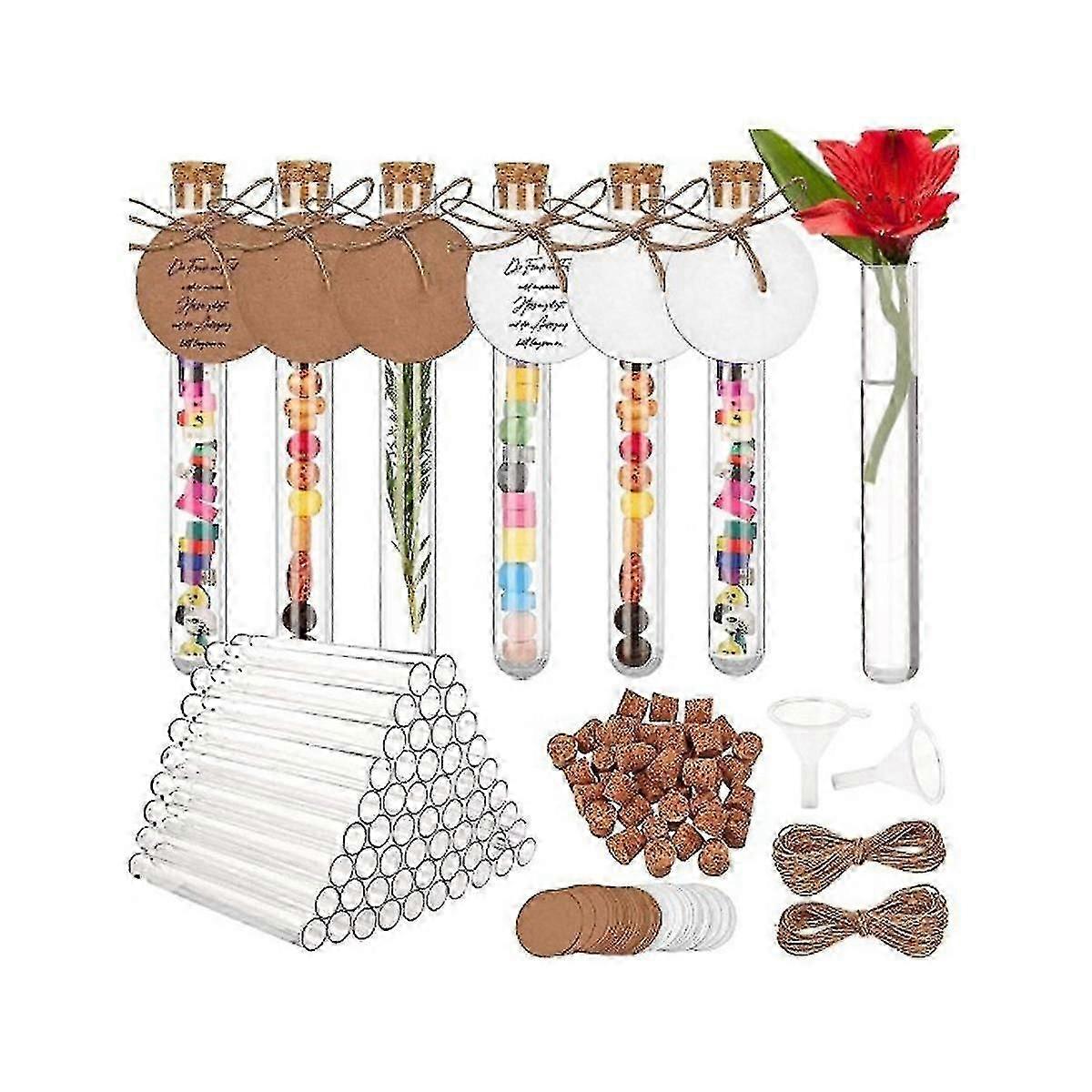60 Pcs Test Tube With Cork, 16x150mm(20ml), Plastic Test Tubes With Kraft Paper Tag & Rope Funnel-Good