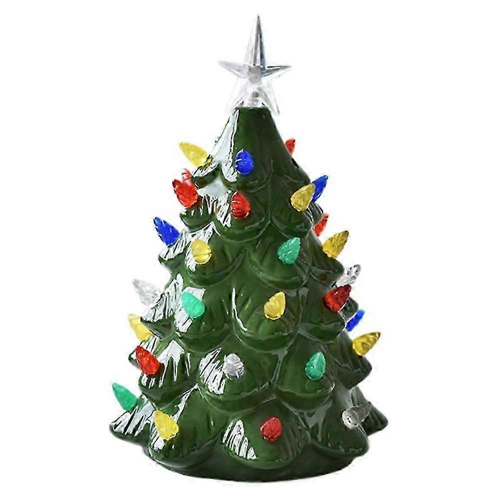 Lighted Ceramic Christmas Tree with Santa Claus figurine