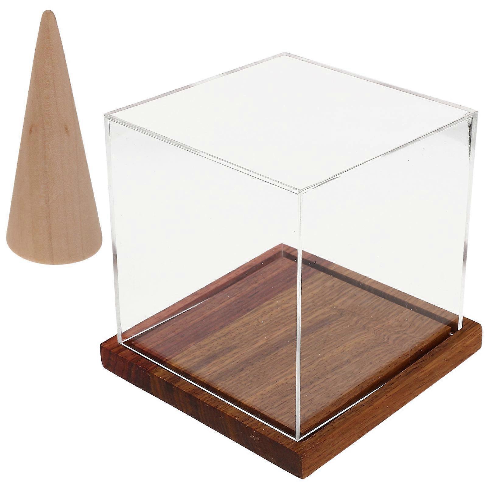 Baseball Ring Display Case for Ring with Dustproof Acrylic and Wood Stand
