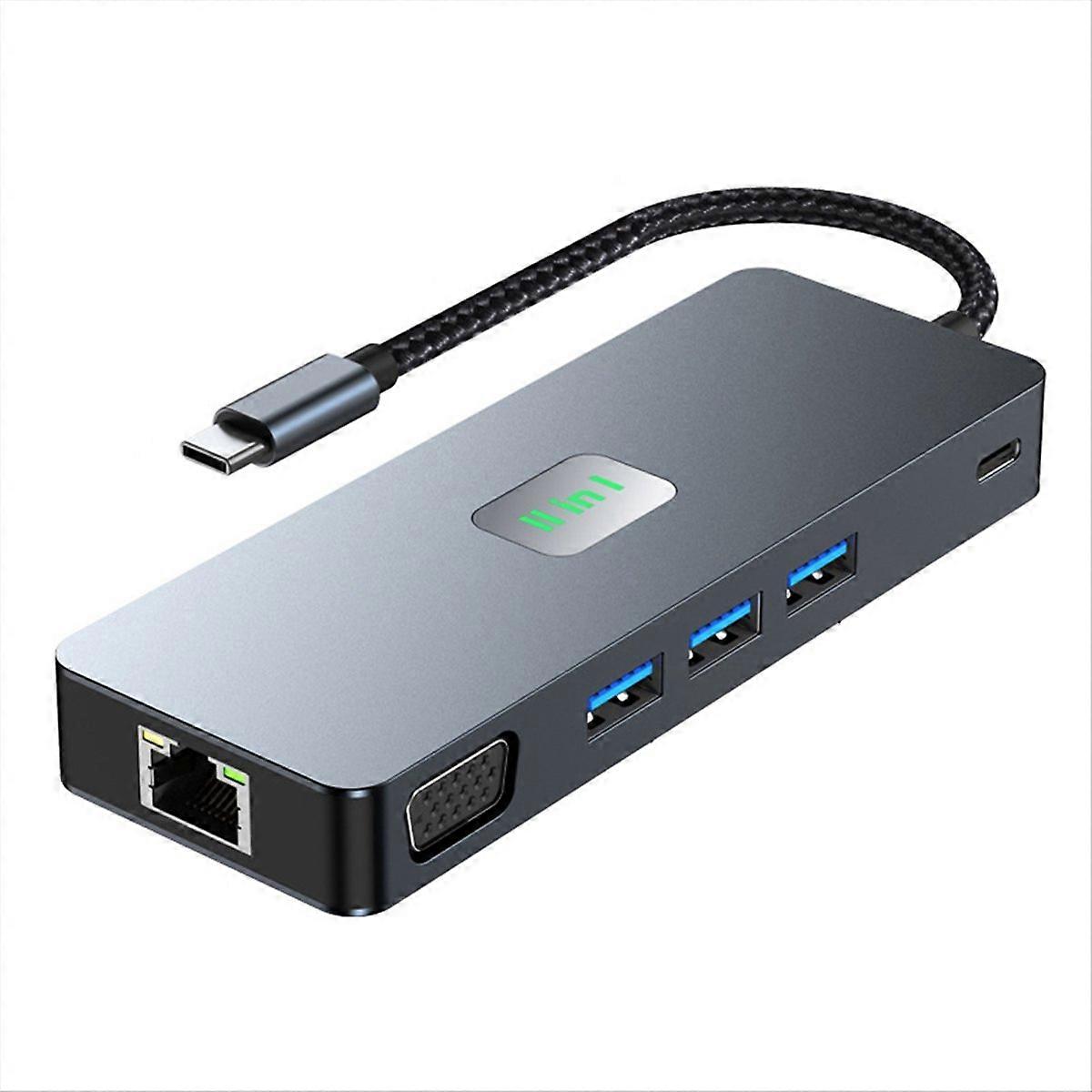 11 in 1 USB Hub3.2 Docking Station Type-C HD+DP+VGA Three-Screen