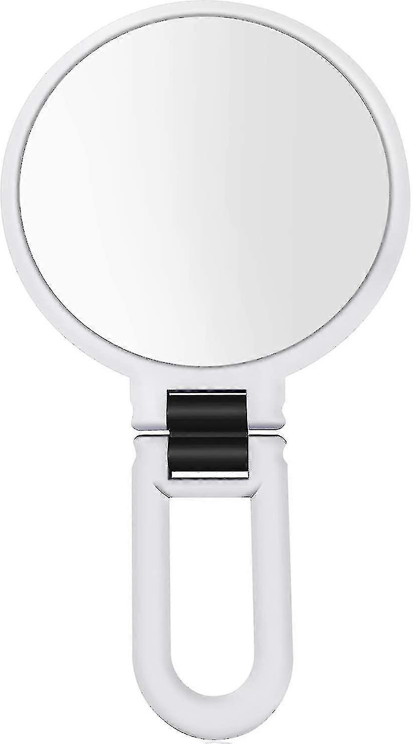 10x Double-Sided Makeup Mirror with Folding Handle - Portable Hand Mirror for Beauty Routine
