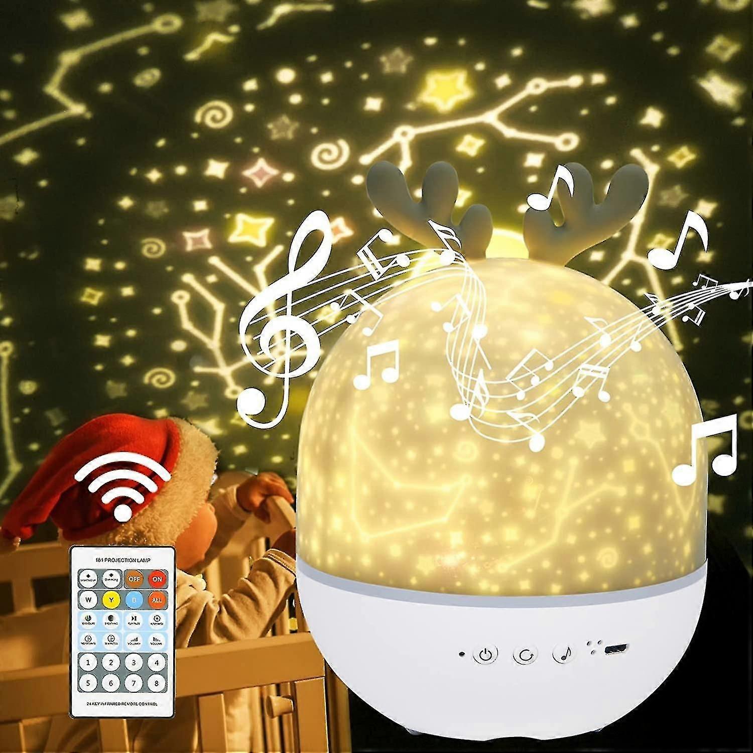 Children's Night Light Projector Star Lamp,360 Rotation Music Night Light + Timer + Remote