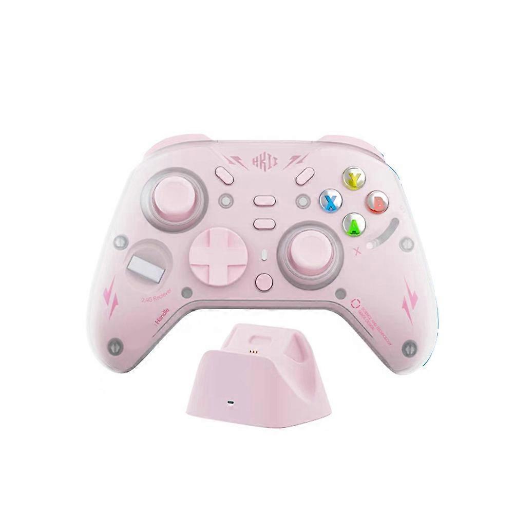 Wireless Bluetooth Game Controllers Tri Mode Gamepad Hall-Effect Linear Joystick 1000Hz Gamepads with Base Pink