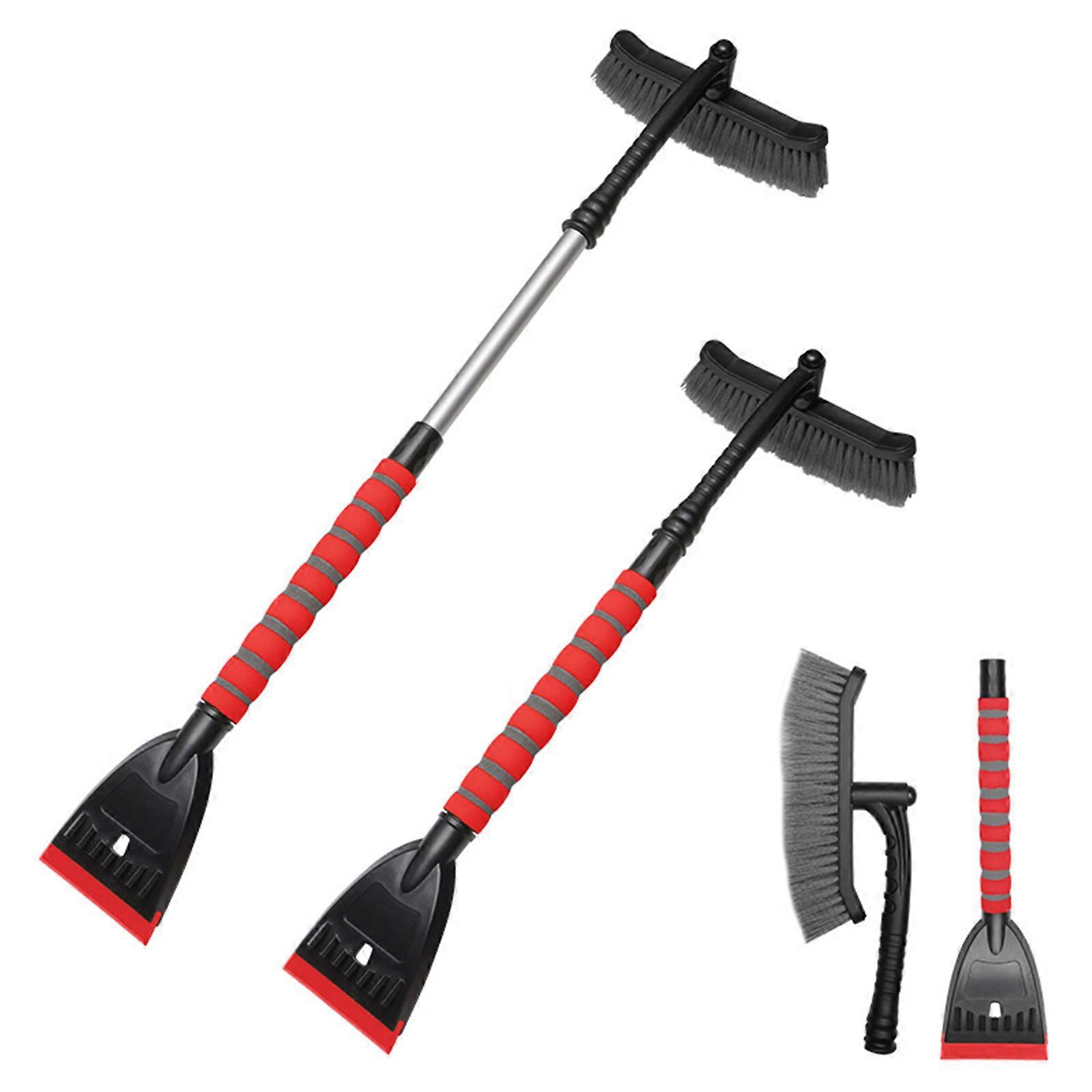 Adjustable Car Windshield Snow Shovel With Rotating Brush Head And Ergonomic Foam Grip For Ice Scraping Snow Removal  RG