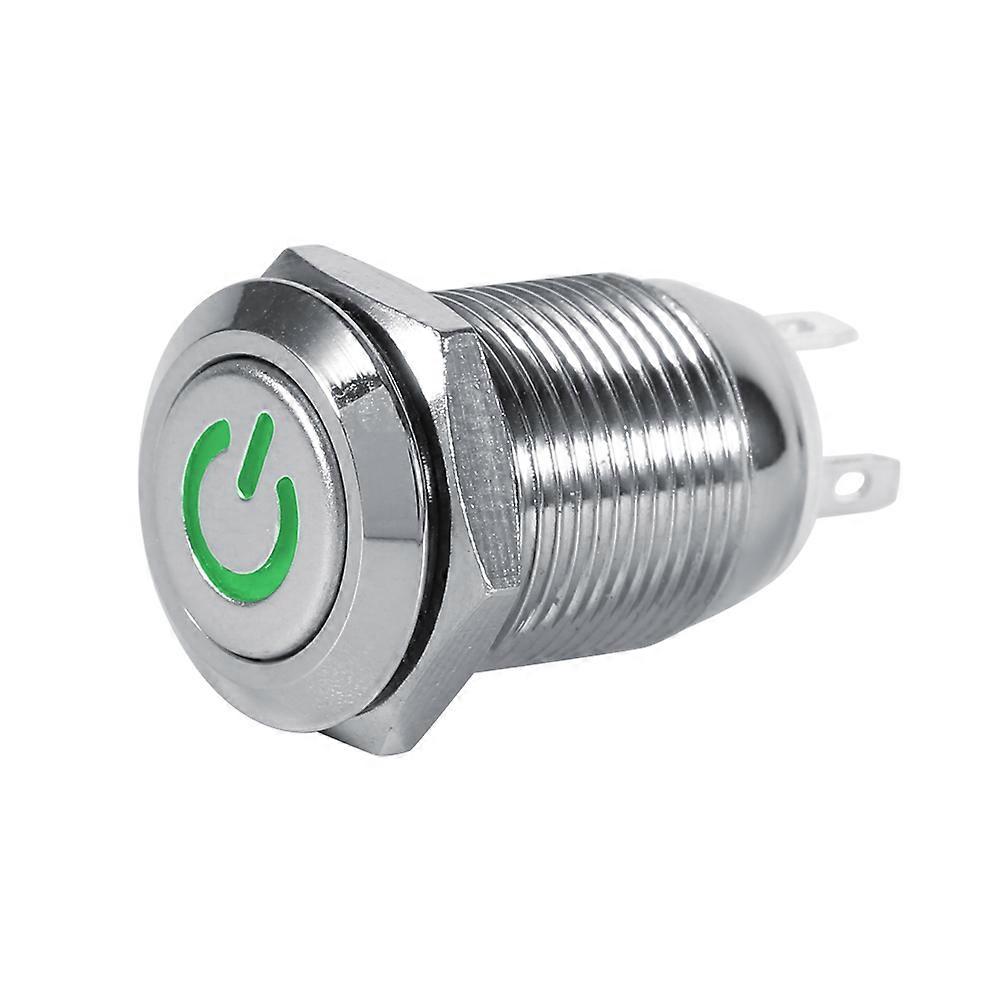Waterproof push button switch 12mm with green LED for power control momentary type
