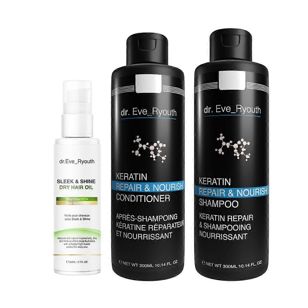 Keratin Repair & Nourish Shampoo 300 Ml + Keratin Repair & Nourish Conditioner 300 Ml + Sleek & Shine Dry Hair Oil 60Ml