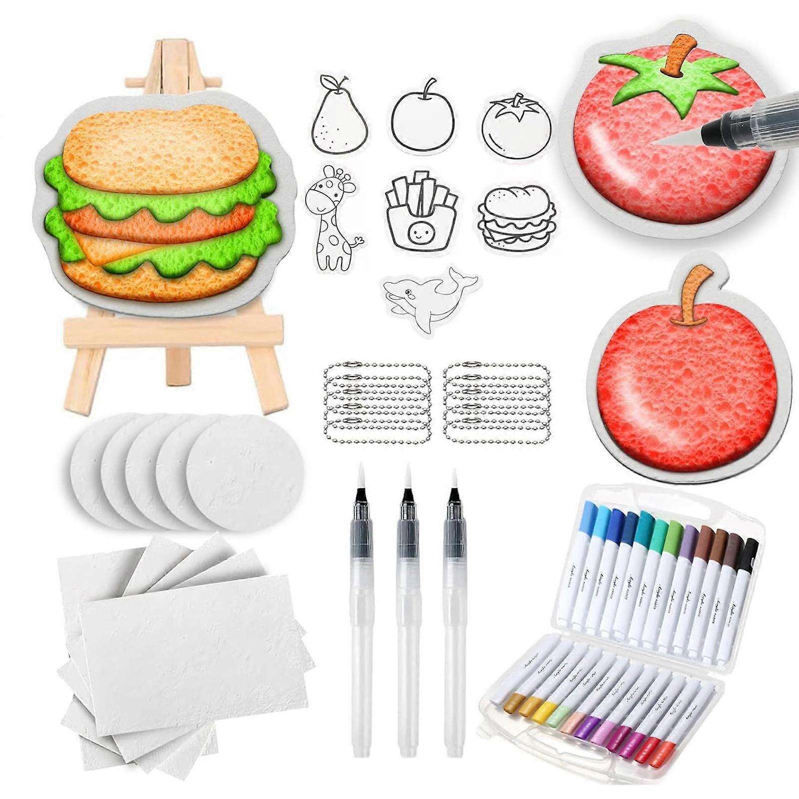 55Pcs Professional Textured Craft Sponges Painting Set For Drawing Art Craft Includes Empty Water Brush Colored Markers Multicolor