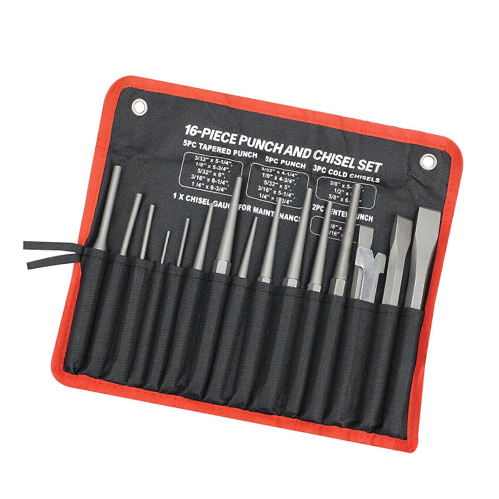 16 Pcs/Set Punch and Chisels Set Center Punches Taper Punch Cold Chisels for Woodworkers Multicolor