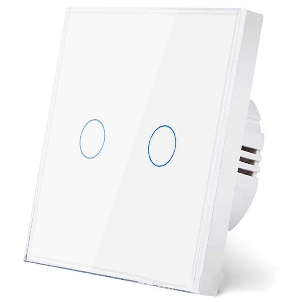 European AC100-240V Tempered Black White Glass Touch Switch Panel Wall Light Sensor Button Gang 10A Interrupt 2 Gang(EU)