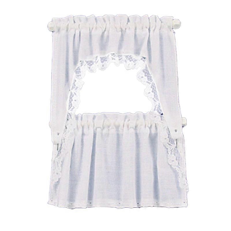 Dolls House White Curtain &amp; Valance Set On Rails Miniature Window Accessory