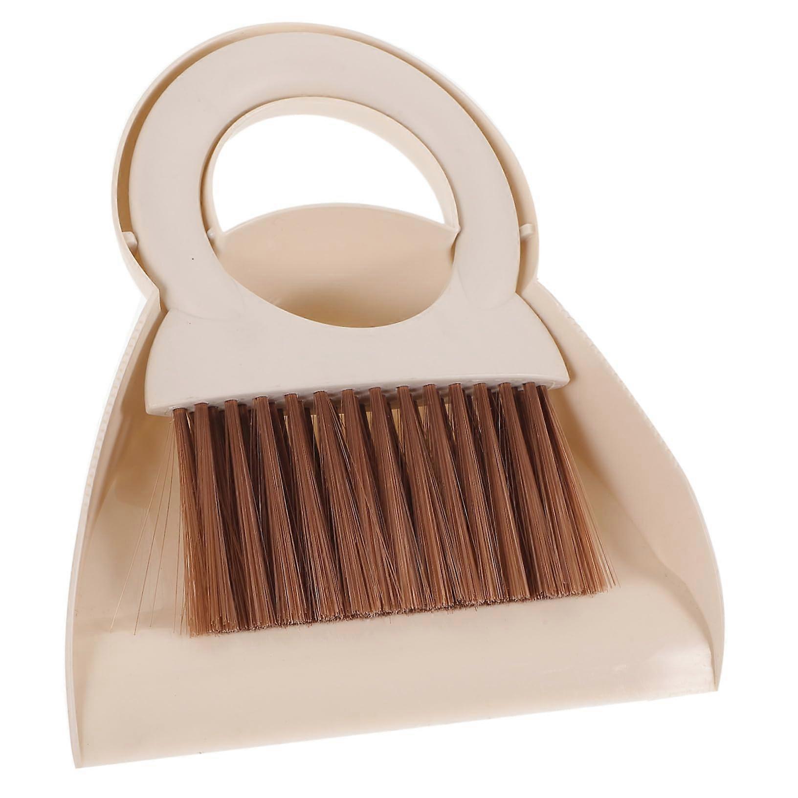Mini Broom and Dustpan Set with Soft Bristles for Desktop Keyboard Pet Hair Dirt Cleaning in Beige