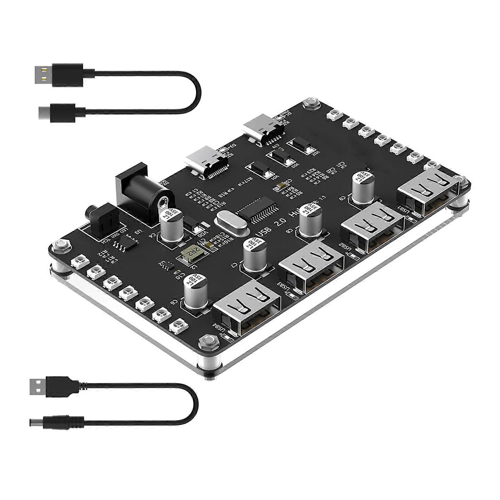 4 Port USB 2.0 HUB with 3528 Colorful LED Light 5/12V Auxiliary Power for Desktop Laptops Keyboards Mouses Data Transfer Multicolor