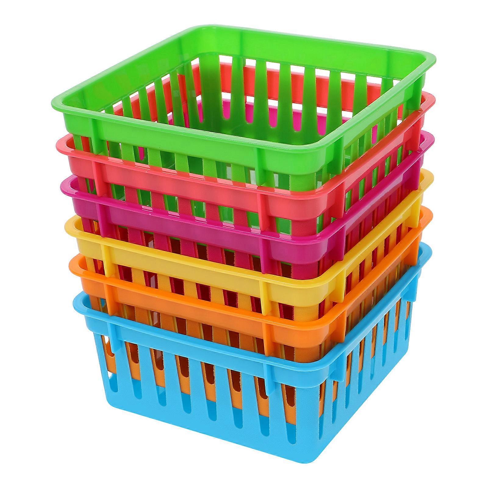 Small Plastic Pencil Baskets in Assorted Color for Classroom Storage 6Pcs