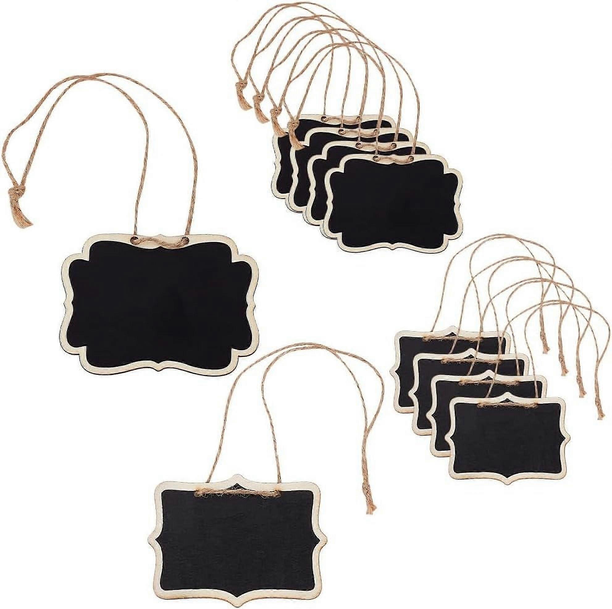 10pcs Blackboard Slate Decanter Tags, 2 Styles Mini Wooden Chalkboard Signs with Hanging String, compatible with Wine Whiskey Bottle Labels
