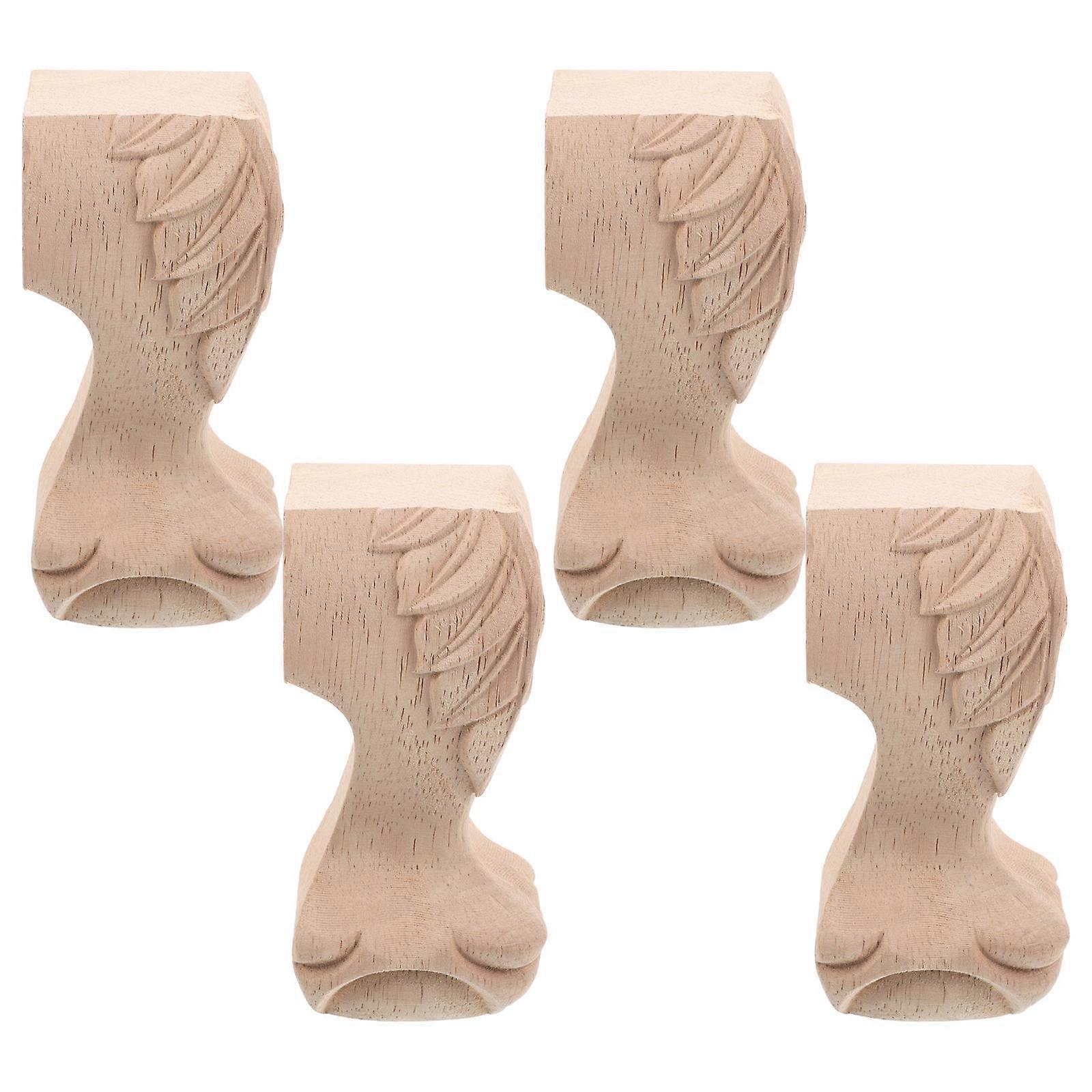 Møbelben Træ Træ Sofafødder Til Udskiftning 4 Stk Beige Udskåret Design