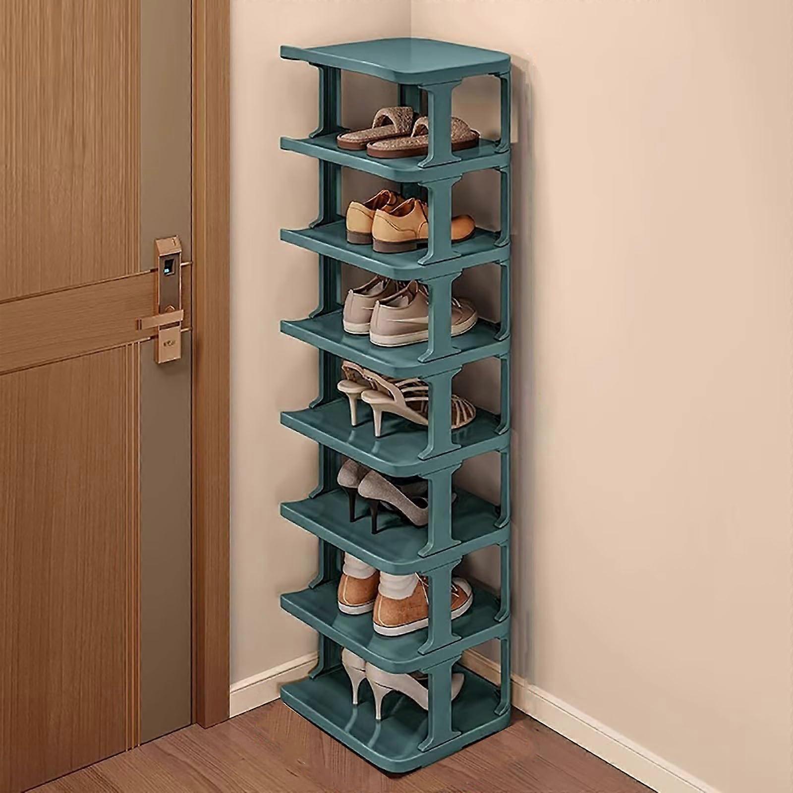 Vertical Shoe Rack Organizer with 9 Tiers, SpaceSaving White Plastic Storage for Bedroom and Entryway
