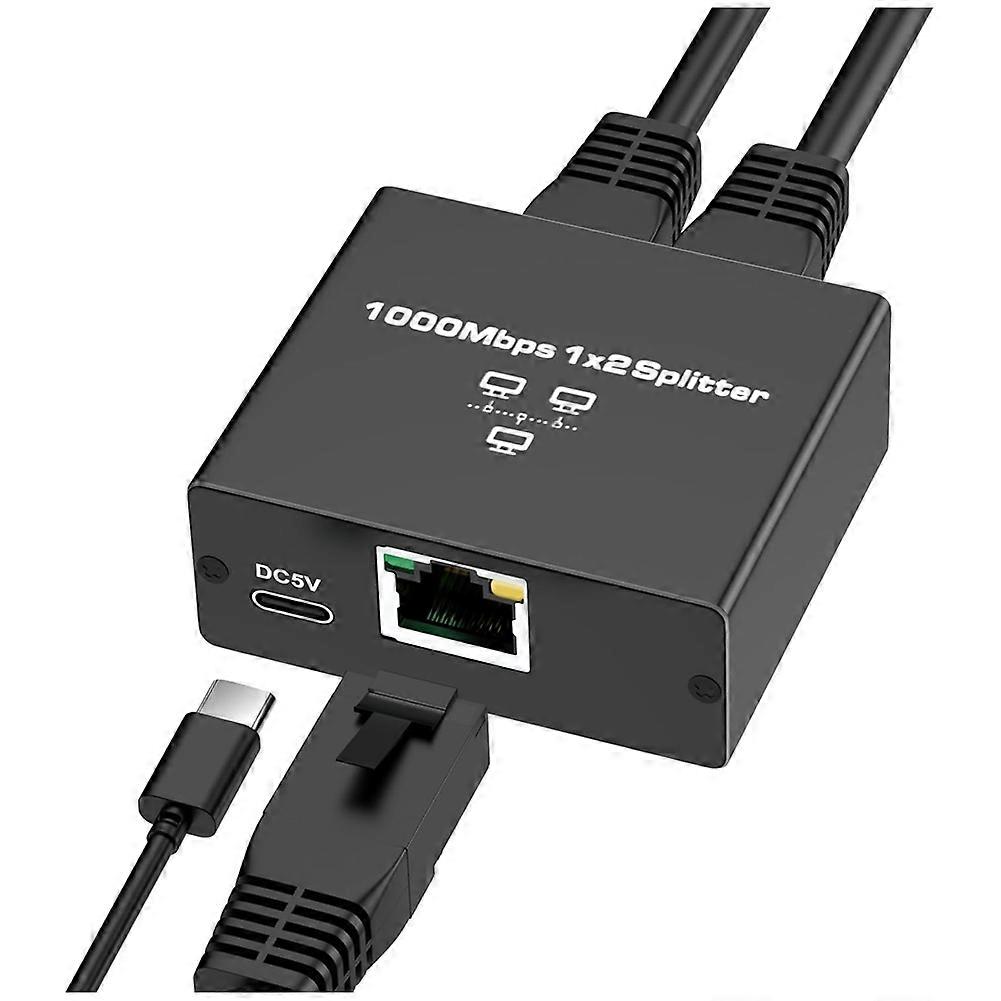 Ethernet Splitter 1 zu 2 Hochgeschwindigkeits-Ethernet-Switch 1000 Mbit/s 2 Port Gigabit Ethernet Splitter Splitter mit Netzkabel