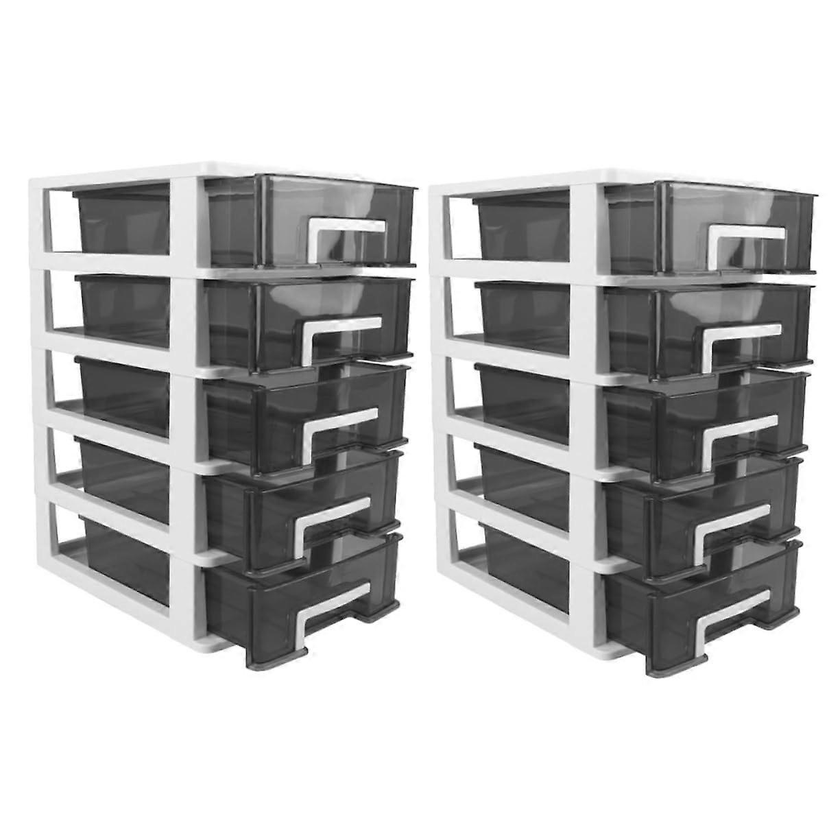 2Pcs 5 Layer Plastic Storage Drawer Organizer Cabinet for Makeup Office Supplies White