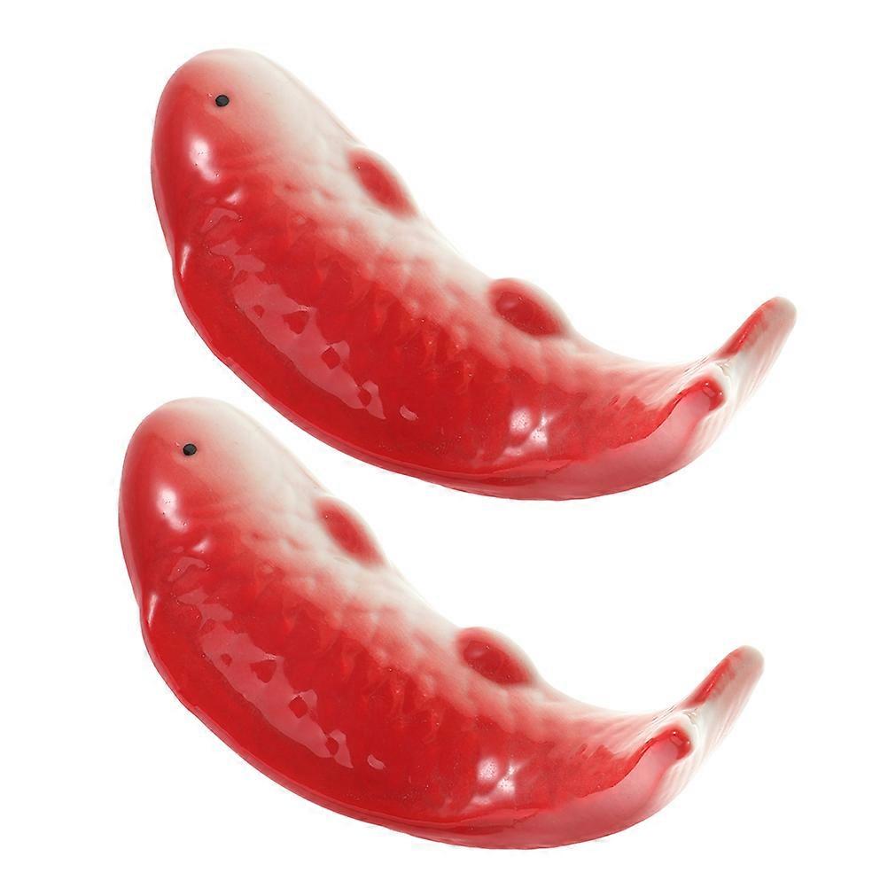 Red Ceramic Floating Koi Fish Figurines for Fountain Decorations 2Pcs
