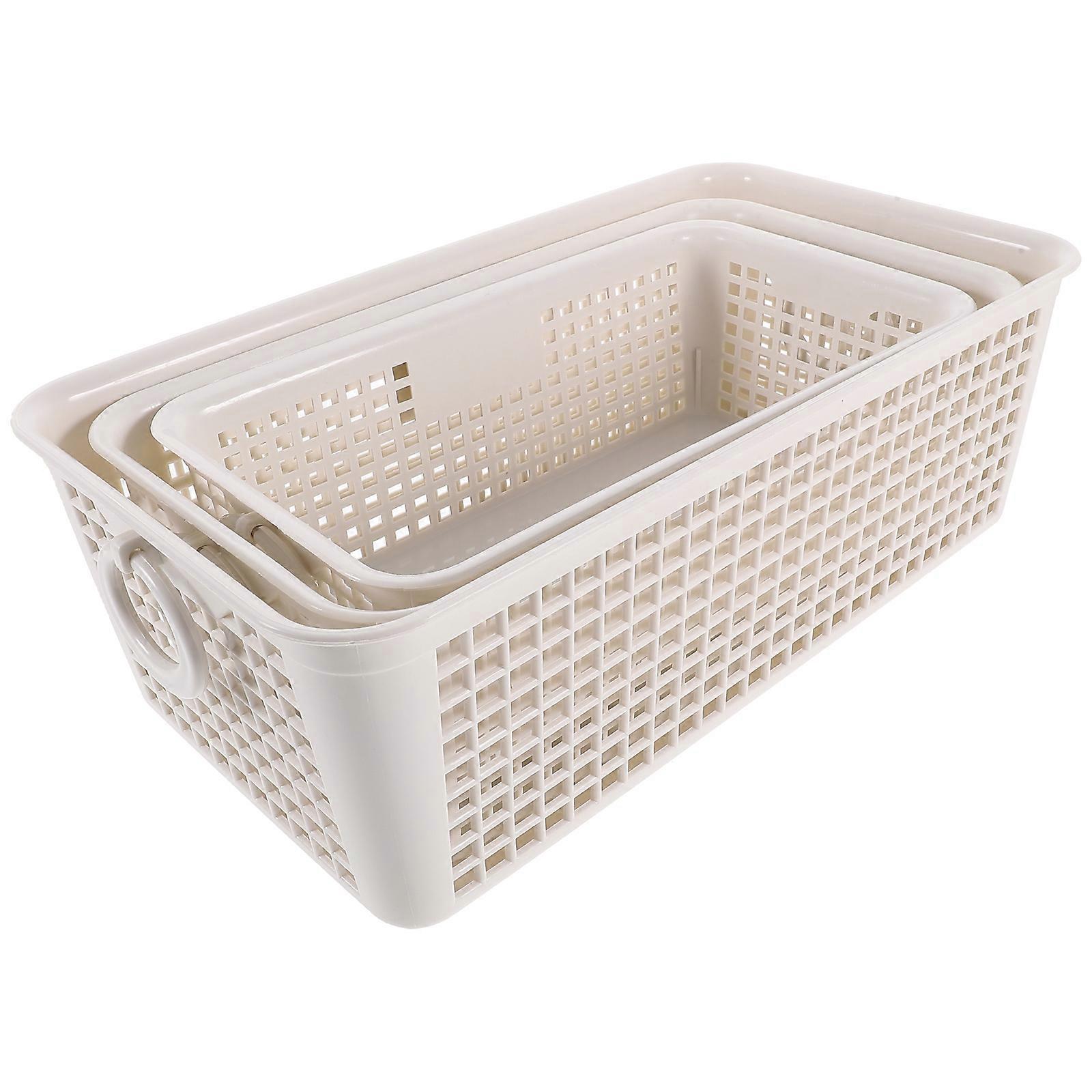 White PP Storage Basket with Smooth Edges for Organizing Small Objects Keep Desk Tidy Stackable Save Space 3PCS