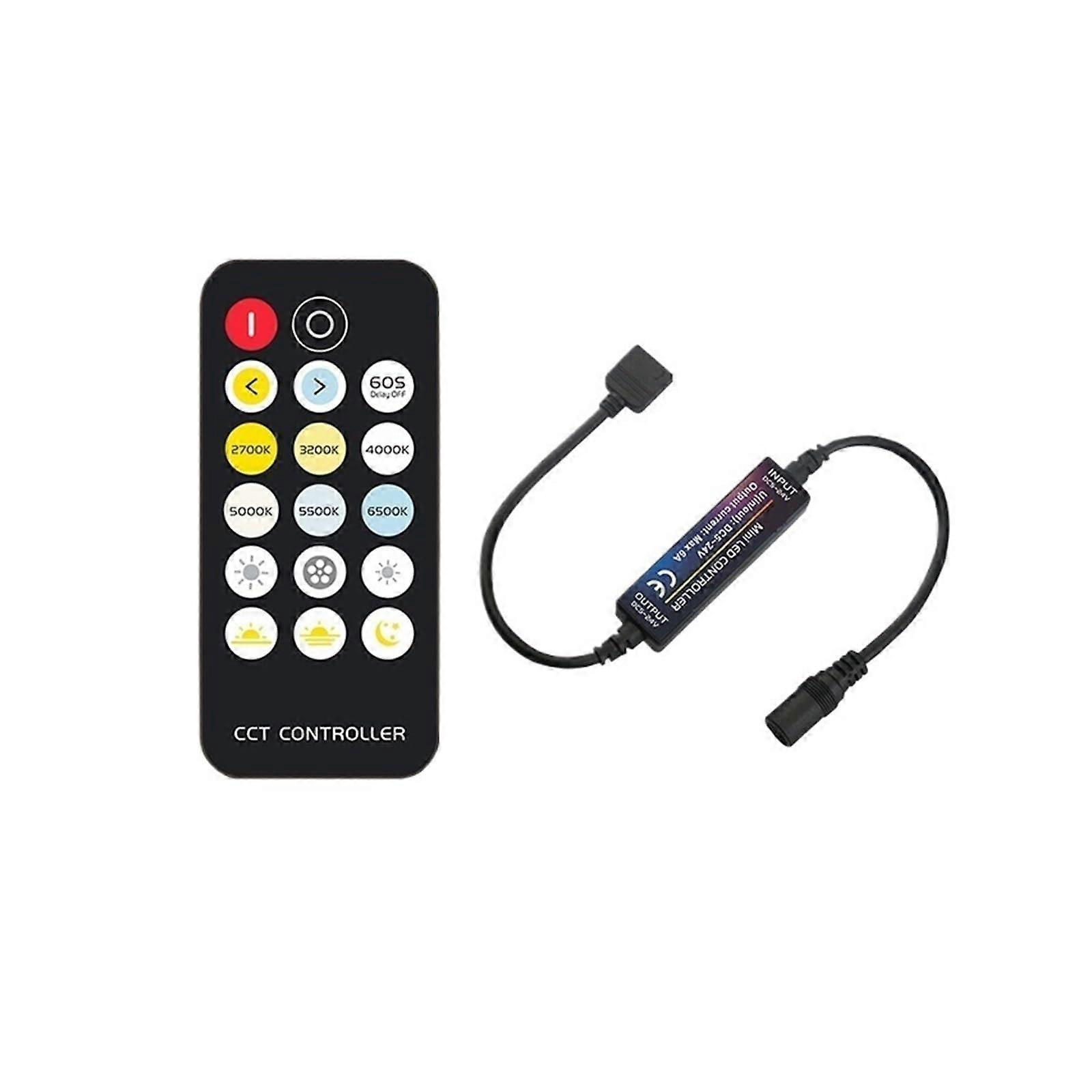 Dual Color Temperature LED Dimmer Switch with 17 Key Remote for Strip Light Brightness Control