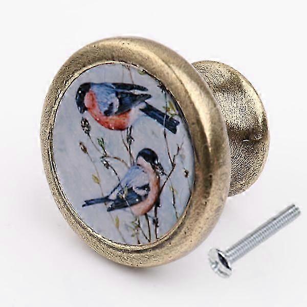 Retro Round Bird Print Knob Door Drawer Pull Bin Handle