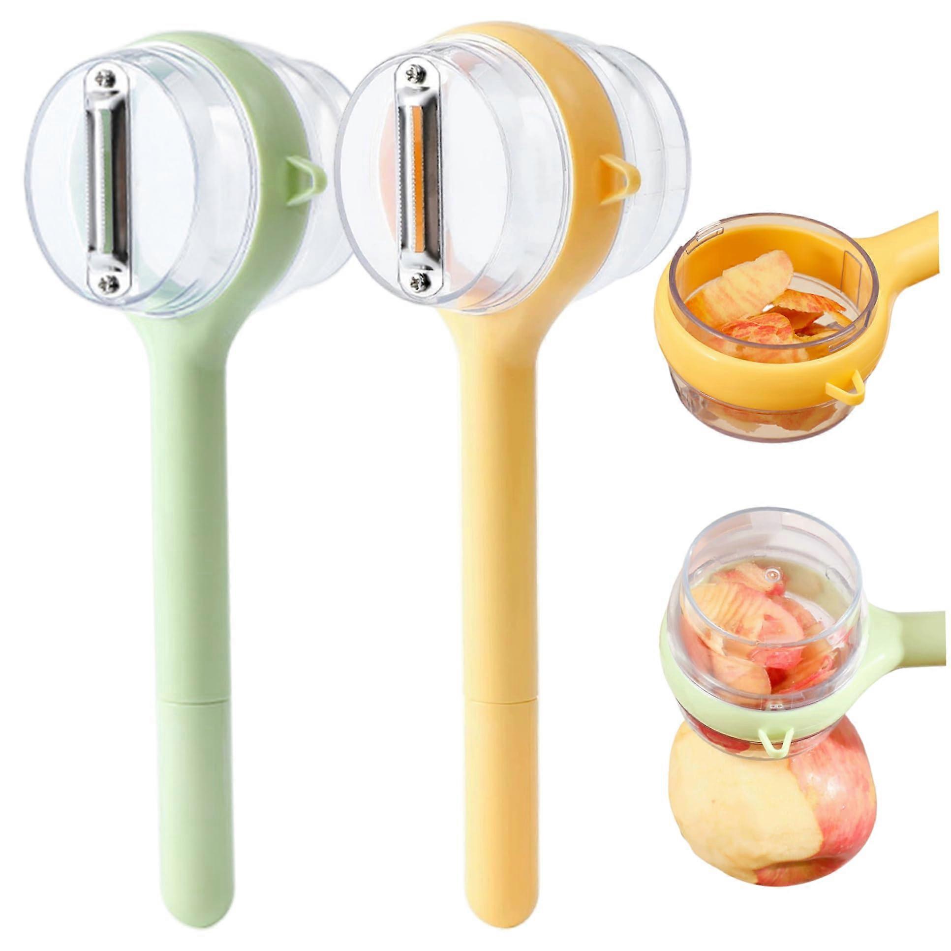 Vegetable Peeler with Container, 2Pcs 3 in 1 Fruit and Vegetable Peeler, NonSlip Handle Yellow Green