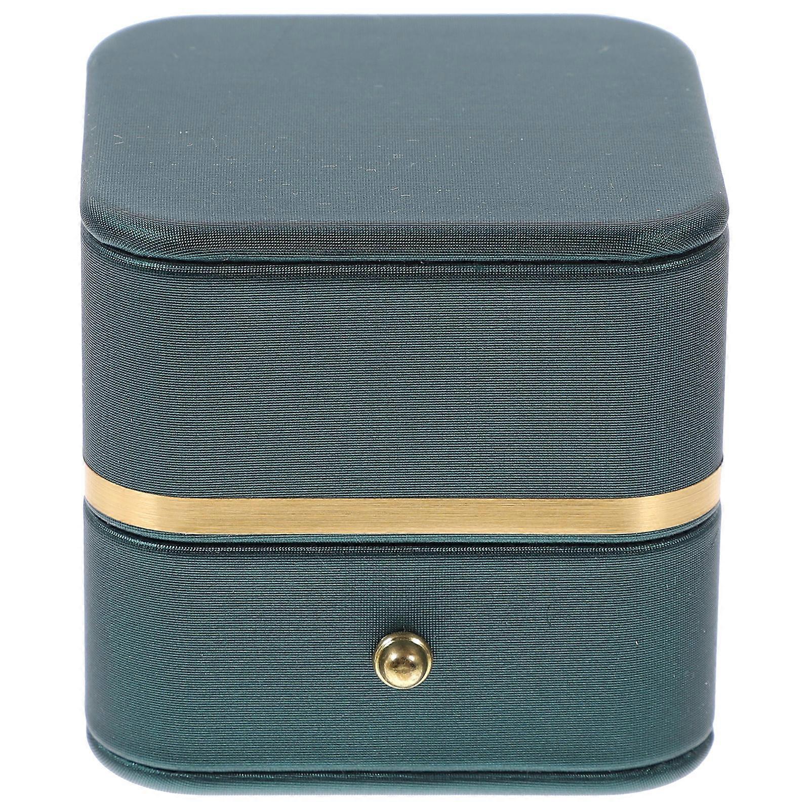 Dark Green PU Ring Box for Storage Use with Golden