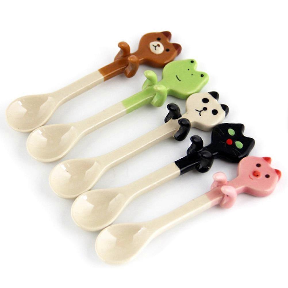 Coffee Spoon Ceramic Design for Kitchen Use White Animal Pattern