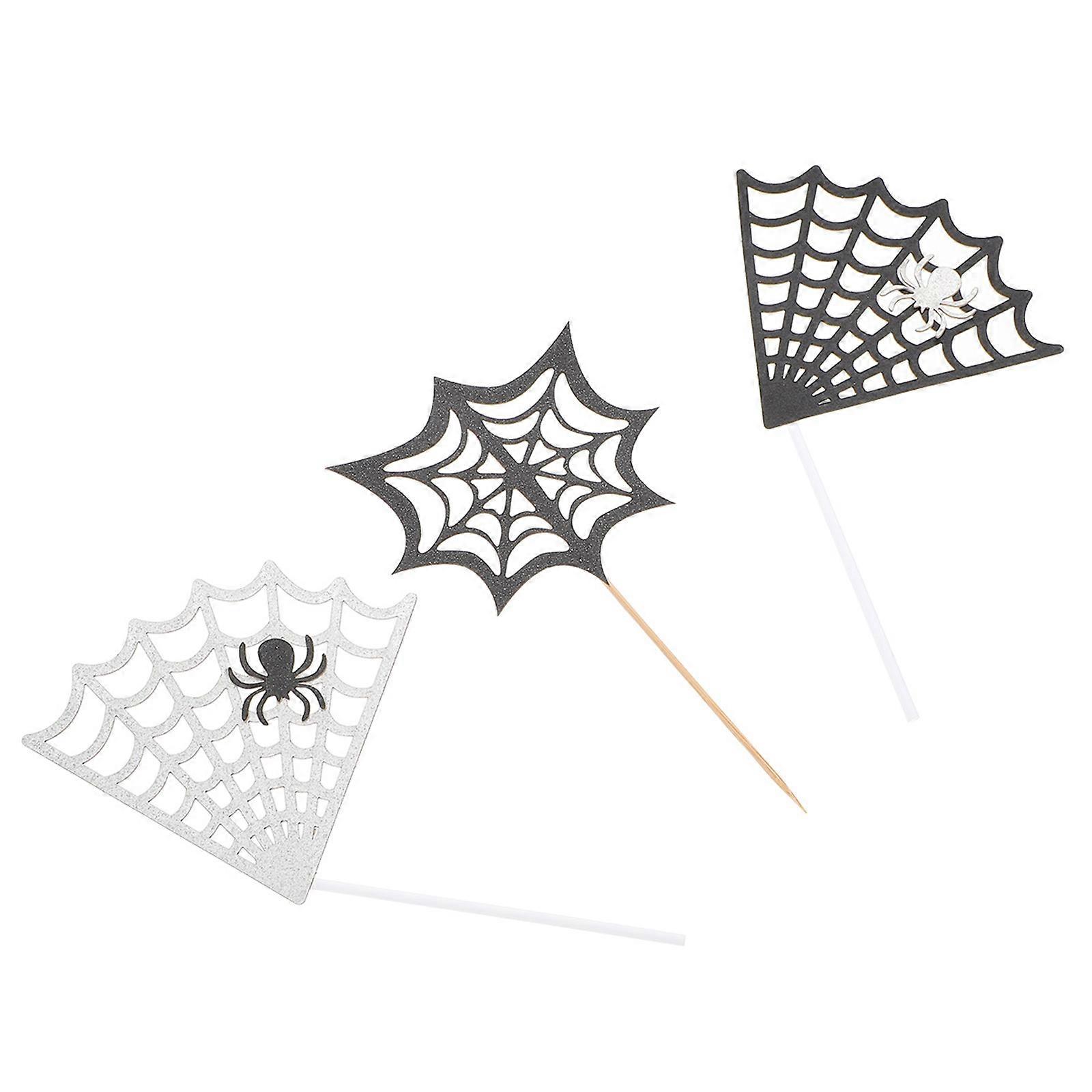 Creative Halloween Cake Decor Spider Web Inserted Cards 17Pcs