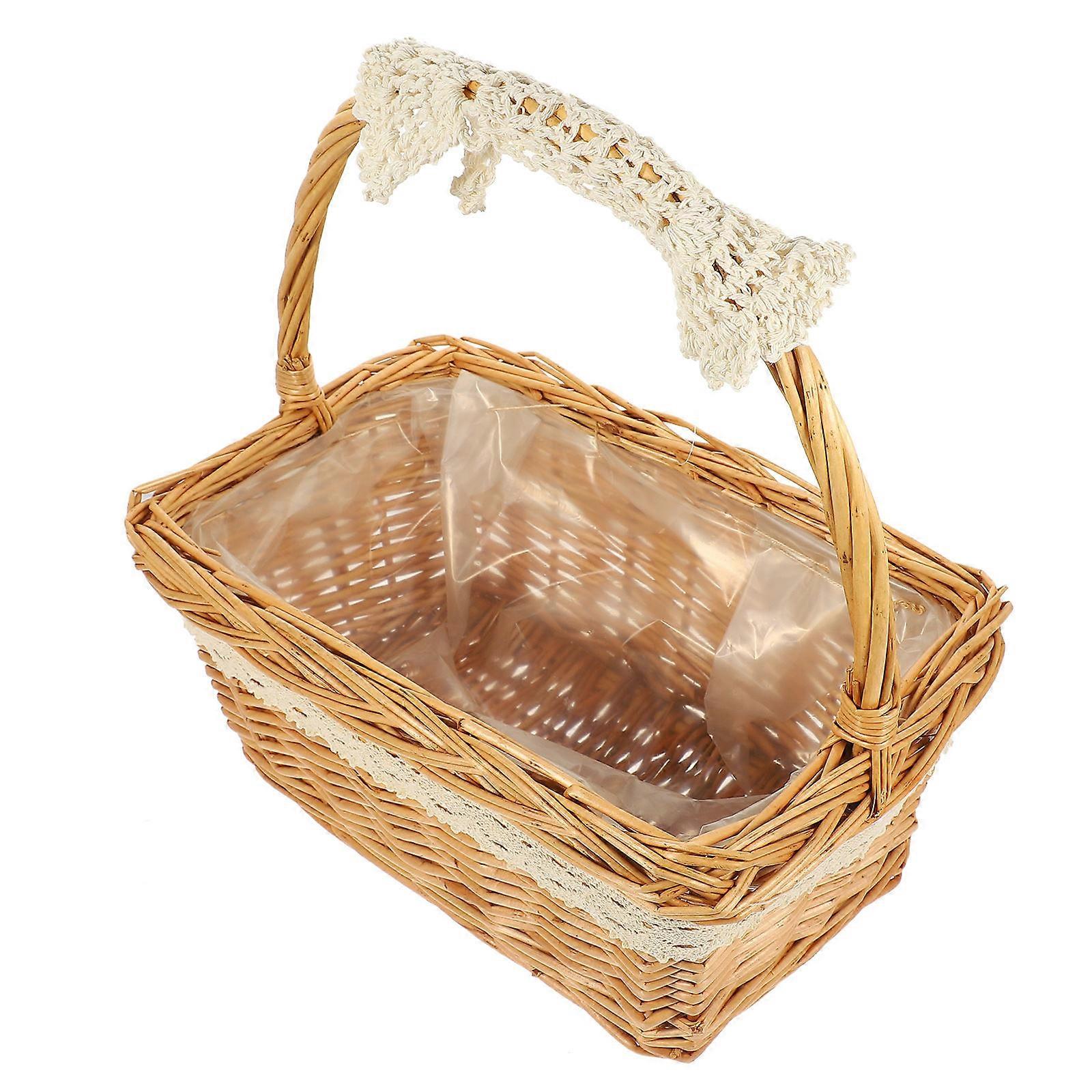 Rustic Elegant Wedding Basket Rattan Rectangular Natural Style Gift 1Set