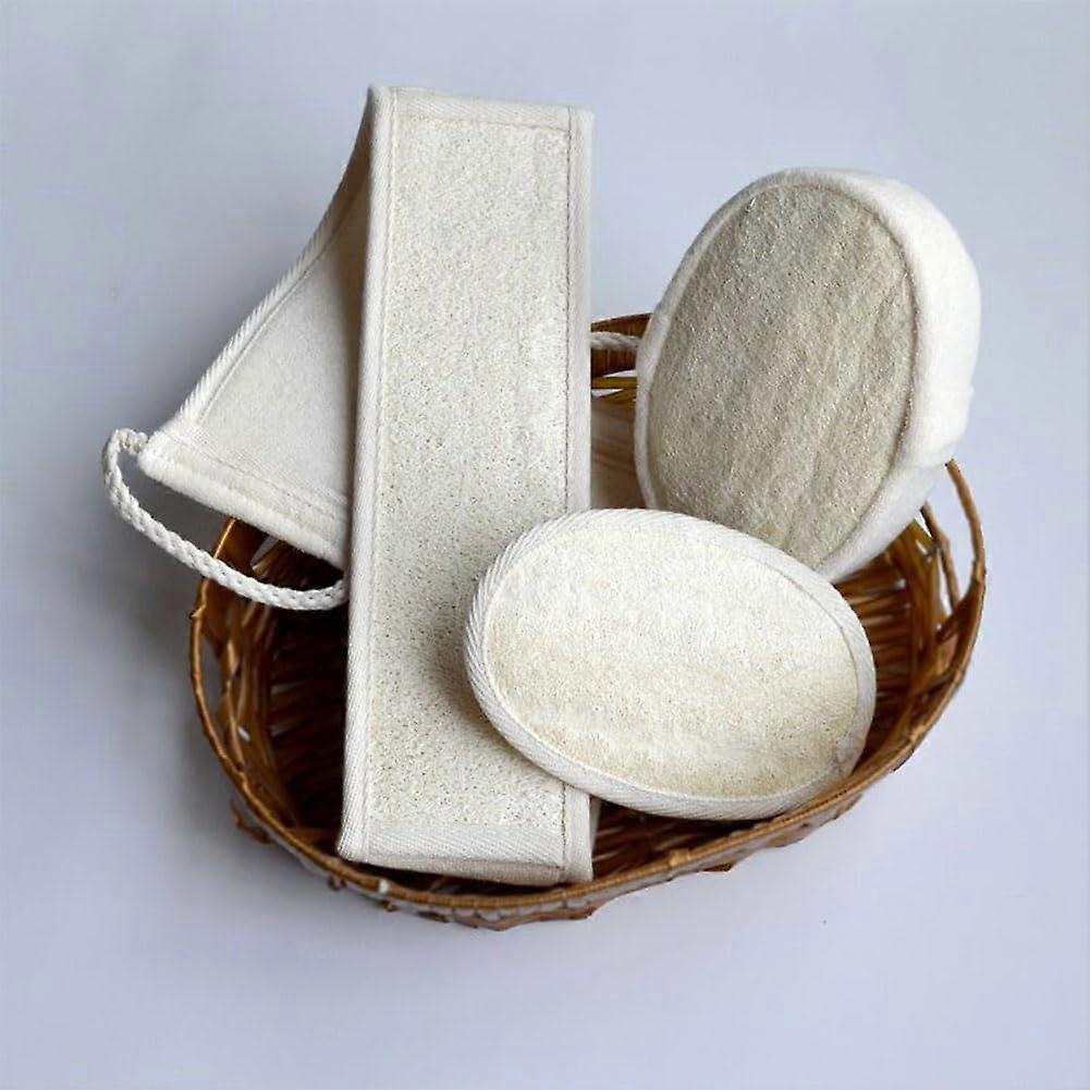 Natural Loofah Sponge Set with DualSided Exfoliating Back Scrubber for Shower, 3 Pack