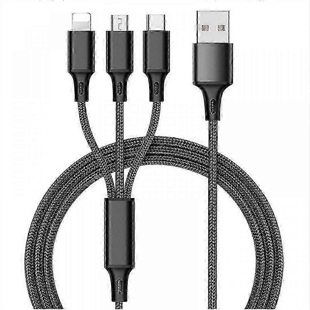 Fast USB Charging Cable for Samsung Universal 3 In 1 Multi Function Cell Phone Cord Charger Cable Type C(black)