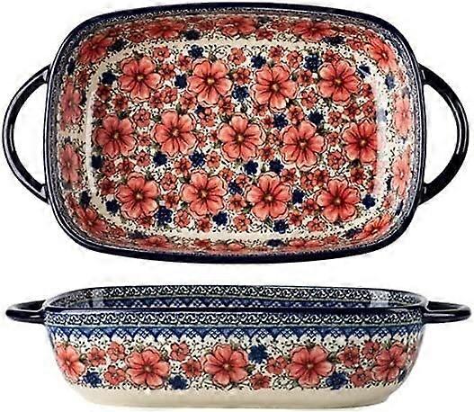 Large Ceramic Baking Dish with Handle, Rectangular Lasagna Pan, Oven Microwave Safe, Easy Clean