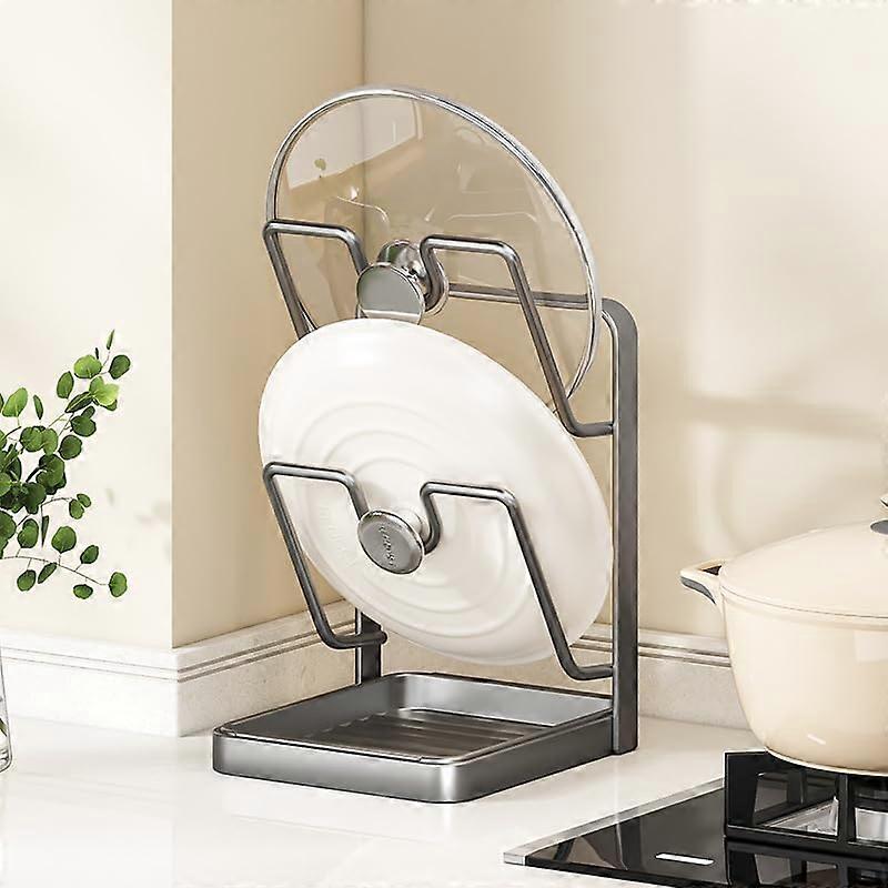 Pot Lid Organizer with Removable Drip Tray, RustResistant DoubleLayer Kitchen Lid Holder