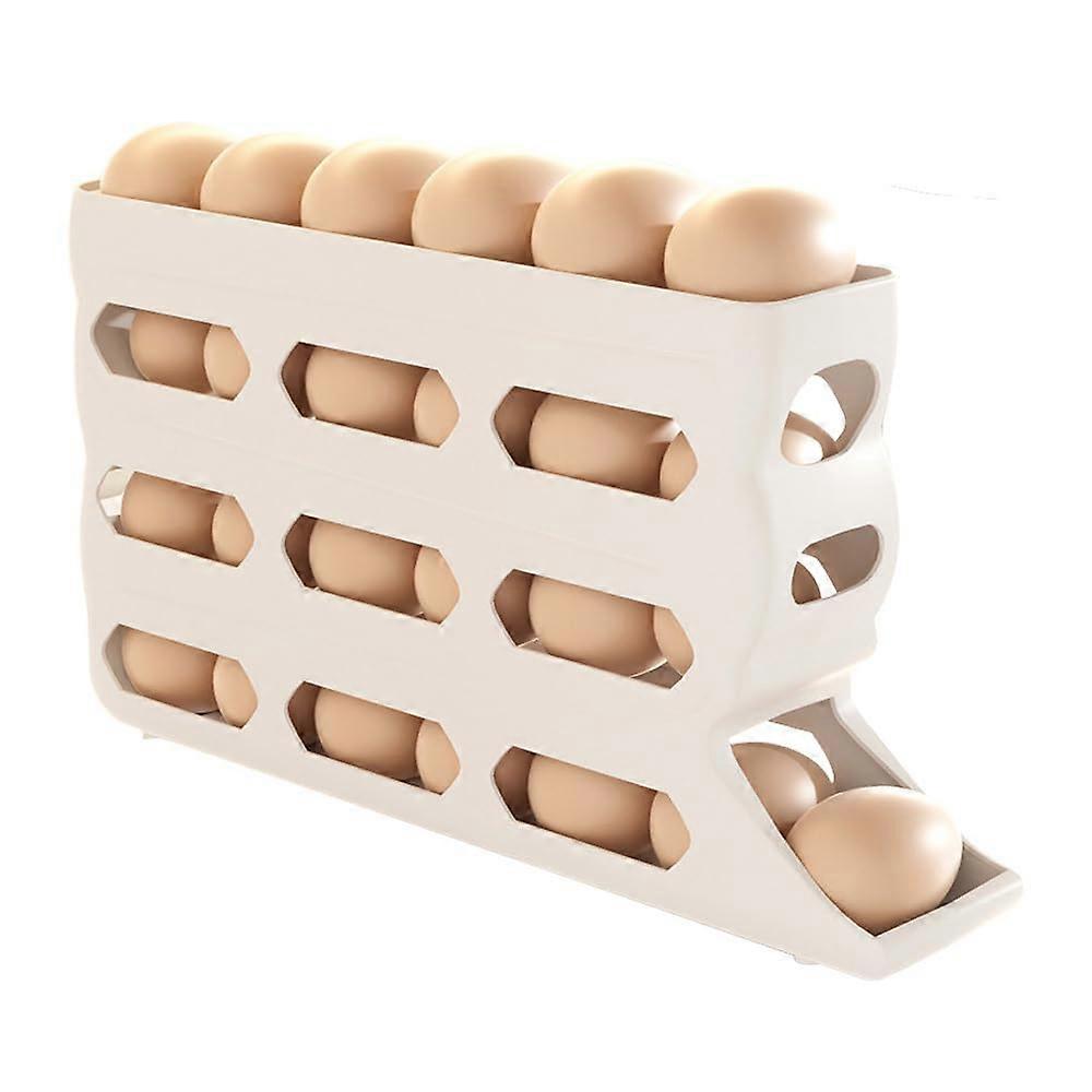 Egg Holder for Fridge, 4Tier Large Capacity 30 Egg Storage Rack, Automatic Rolling Organizer for Kitchen Refrigerator (White)