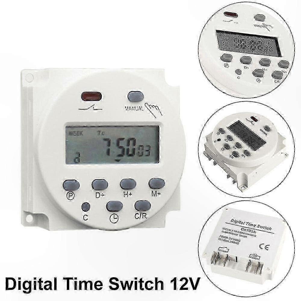 Programmable Digital Timer Switch with LCD Display, 12V DC 16A Power Relay for Electronic Scheduling