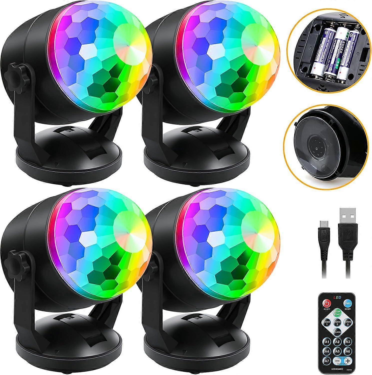 4-Pack Disco Ball Light, Sound Activated DJ Strobe Light w/Remote, Battery