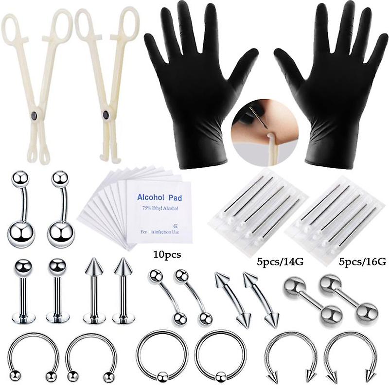 1set Piercing Tool Belly Ring Tongue Tragus Nipple Lip Eyebrow Nose Body Jewelry