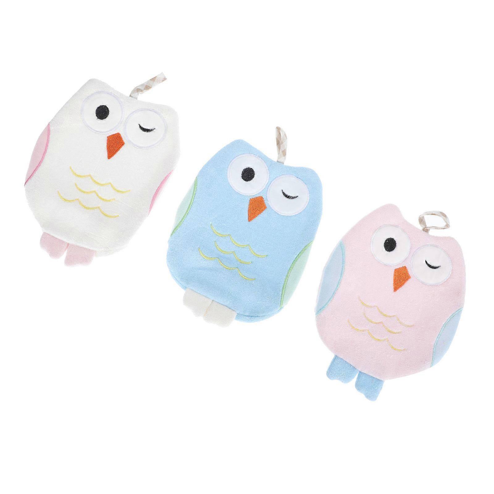 Practical Bamboo Fiber Bath Gloves for Bath 3Pcs Cartoon Owl Pattern