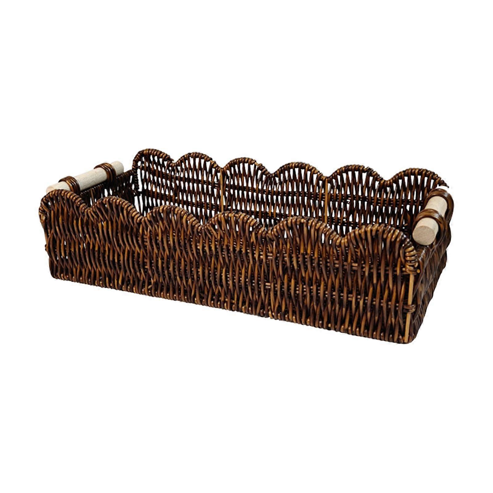 Woven Storage Basket Rustic Rectangular for Coffee Table Living Room Kitchen