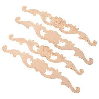 4pcs Wood Appliques Corner Onlays DIY Wooden Embellishments for Furniture Decorative Unpainted Wood Carved Appliques Onlays Flower Carvings Decals Hom